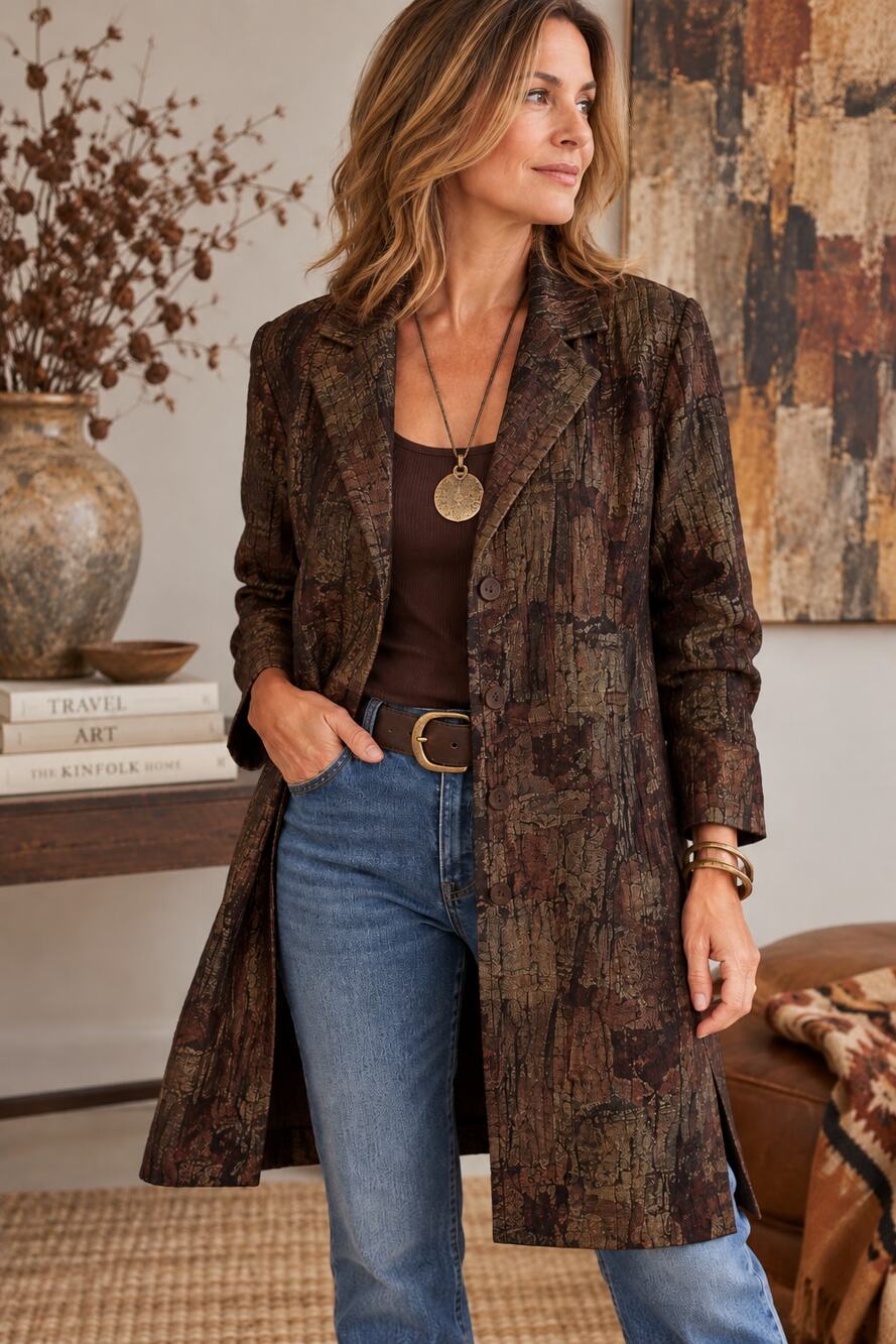 Vintage Coldwater Creek Artwear Jacket M Bronze Copper Crinkle Duster Y2K